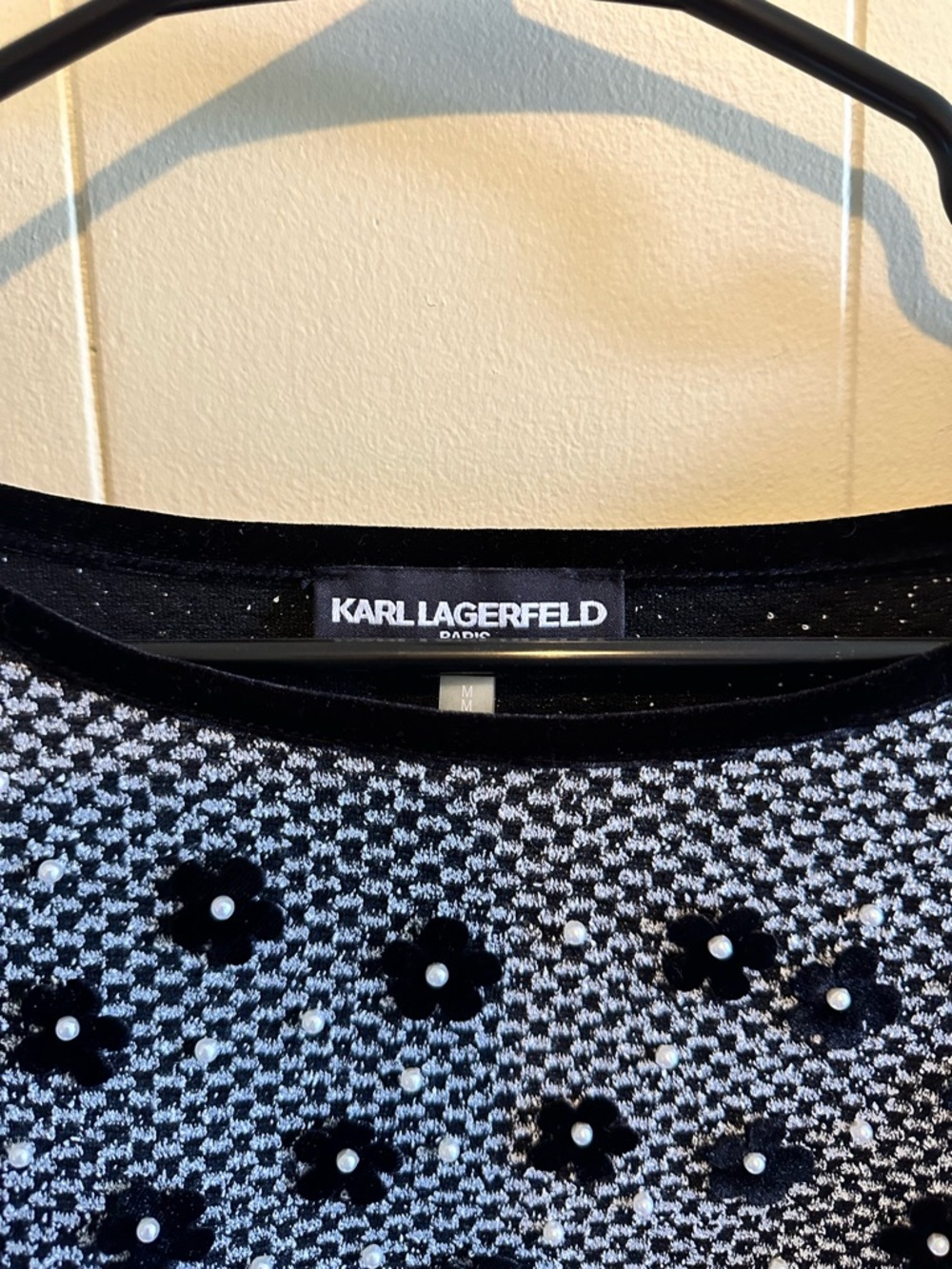 Karl Lagerfeld Black & White Beaded Scoop Neck Sweater - Picture 3 of 4